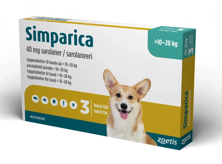 Simparica för hund >10-20 kg Tuggtablett 40mg Blister, 3tabletter 