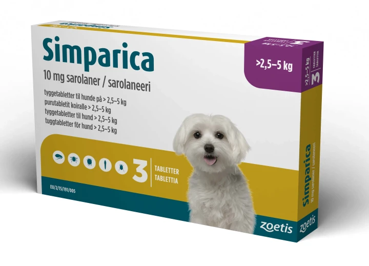 Simparica för hund >2,5-5 kg Tuggtablett 10mg Blister, 3tabletter 