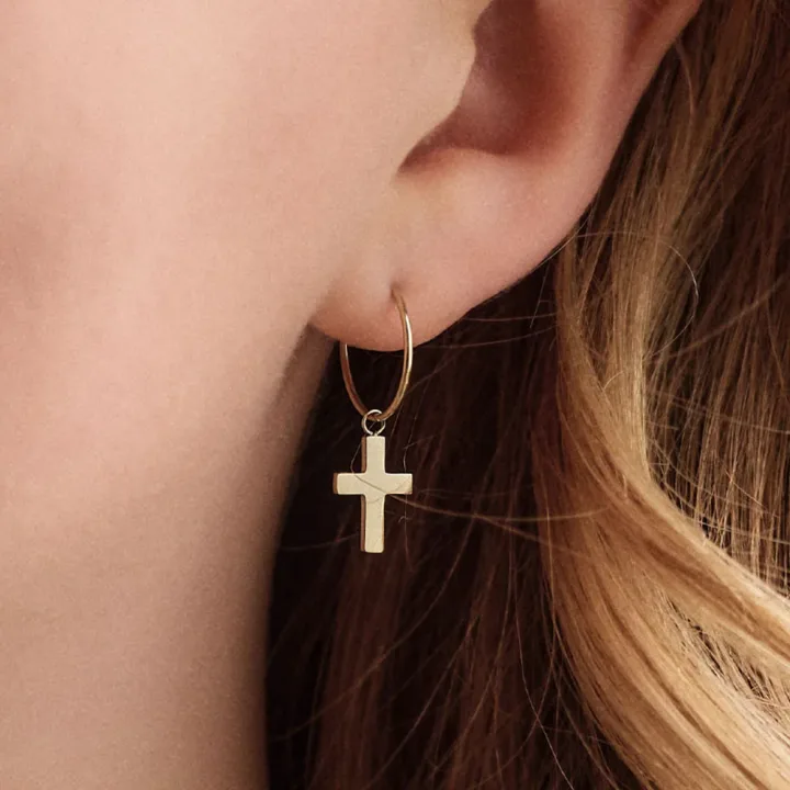 Blomdahl Golden Titanium Ear Ring 14 mm Pendant Cross 11 mm Blomdahl