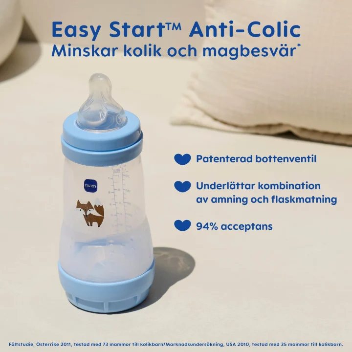 MAM Easy Start Anti-Colic Nappflaska 320 ml Blue. Visa bild 2 av 8