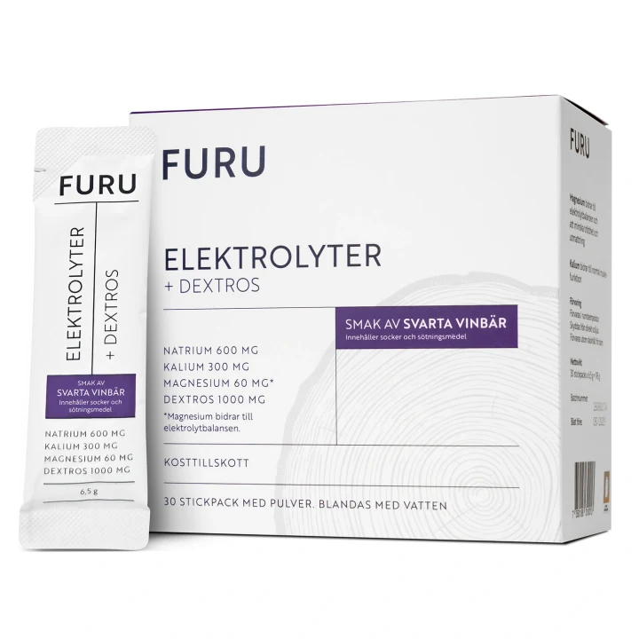 FURU Elektrolyter + Dextros Svarta Vinbär 30 stickpacks FURU