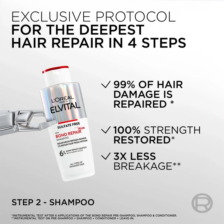 L'Oréal Paris Elvital Bond Repair Shampoo för skadat hår 200 ml. Visa bild 5 av 9