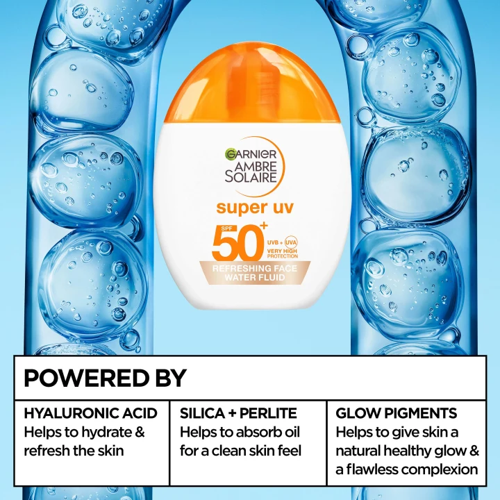 Garnier Ambre Solaire Super UV Refreshing Face Water Fluid SPF50+, 40 ml. Visa bild 2 av 6