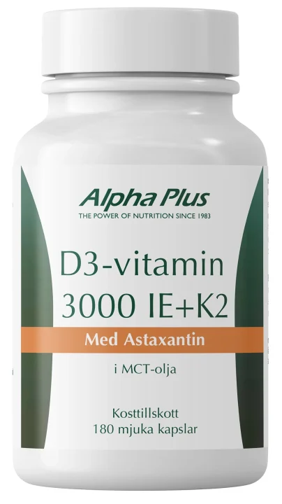 Alpha Plus D3-Vitamin 3000 IE med K2 180 kapslar Alpha Plus