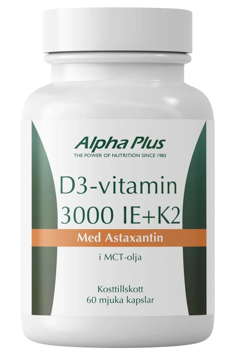 Alpha Plus D3-Vitamin 3000 IE med K2 60 kapslar Alpha Plus