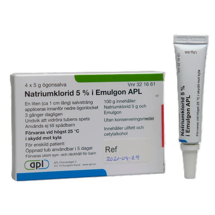 Natriumklorid i Emulgon APL ögonsalva 5% 4x5 g APL