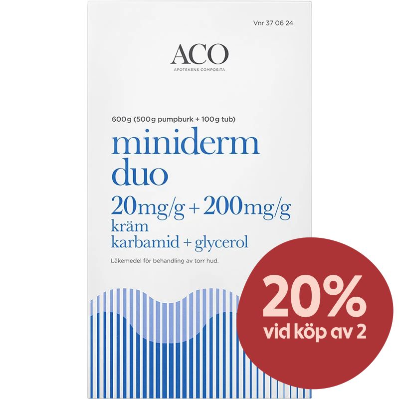 Miniderm Duo Kräm 20mg/g+200mg/g Burk med pump och tub, 600g (500g + 100g) - Torr hud