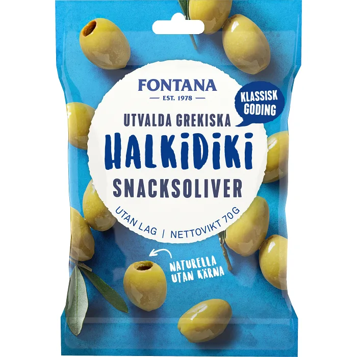Snacksoliver Halkidiki naturella 70g Fontana
