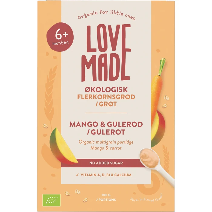 Flerkornsgröt med mjölk, mango  morot Eko 6m 200g Lovemade Organics