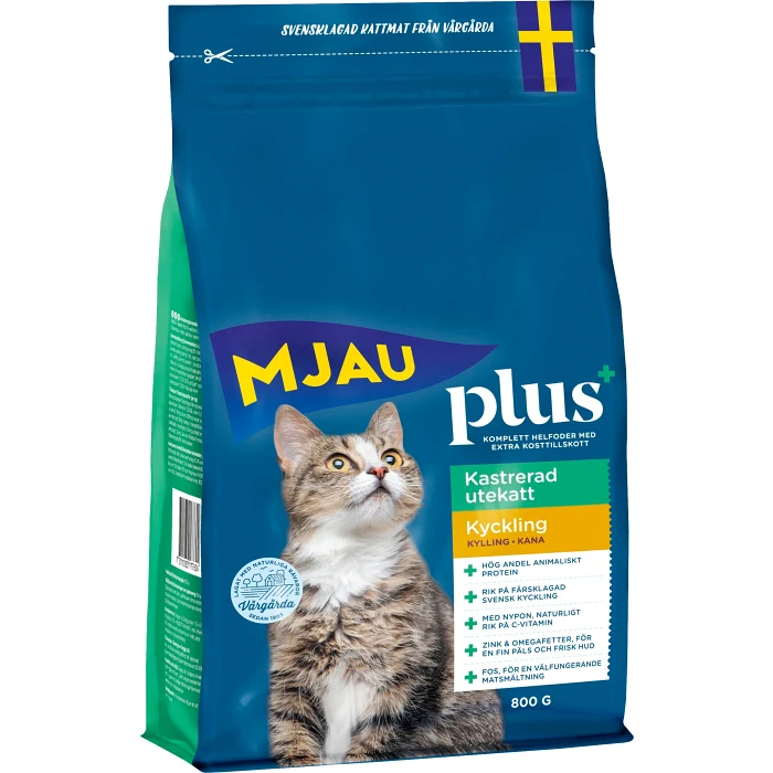 Torrfoder plus+ kastrerad utekatt Kyckling 800g Mjau