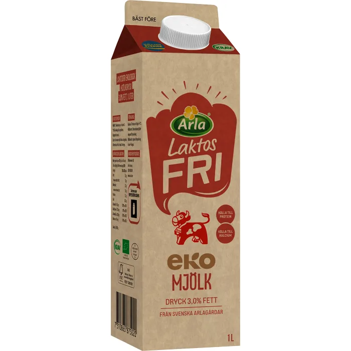 Mjölkdryck Ekologisk Laktosfri 3% 1l Arla Ko®