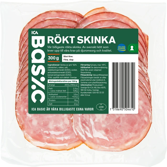 Rökt Skinka 300g ICA Basic
