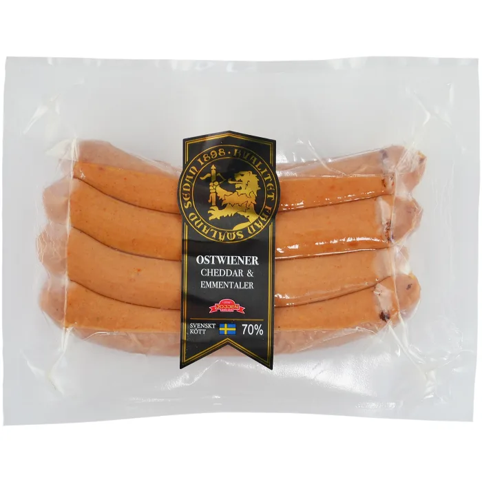 Kryddkorv Ostwiener 70% Kötthalt 230g Hirschmans Charkuteri