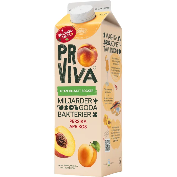 Fruktdryck Persika Aprikos utan tillsatt socker 1000ml Proviva