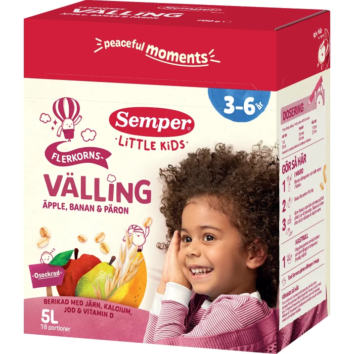 Flerkornsvälling äpple, banan & päron 3år 5l 700g Semper