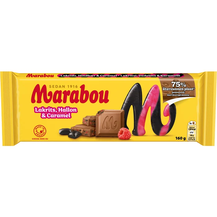 Chokladkaka Lakrits, Hallon & Caramel 160g Marabou