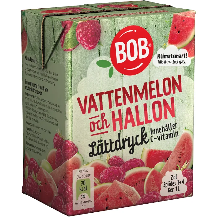 Lättdryck Vattenmelon & hallon Koncentrat 2dl BOB