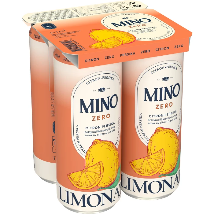 Läsk Zero Citron Persika 4-pack 33cl Mino