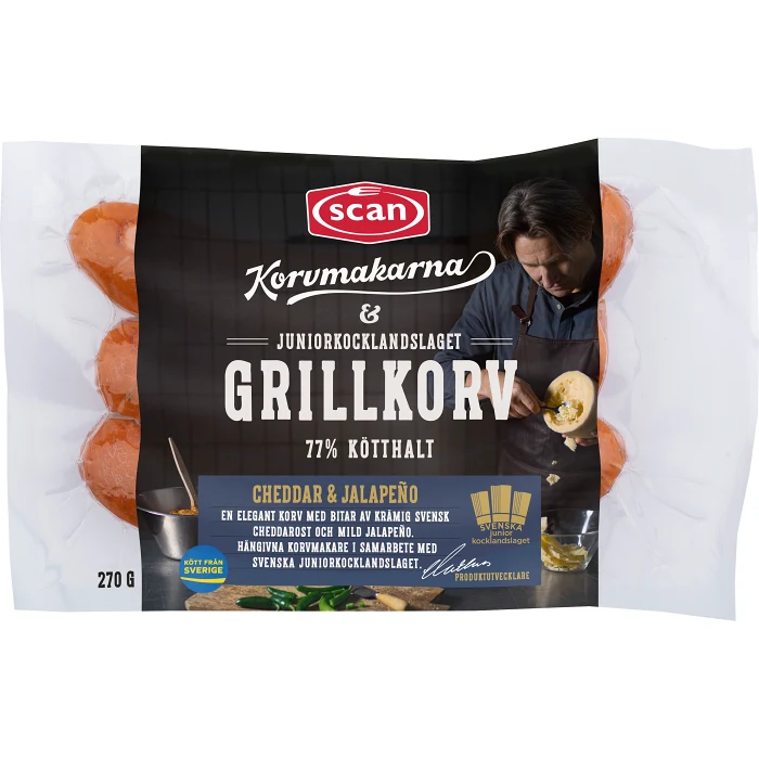 Grillkorv Cheddar Jalapeno 77% Kötthalt 270g Scan