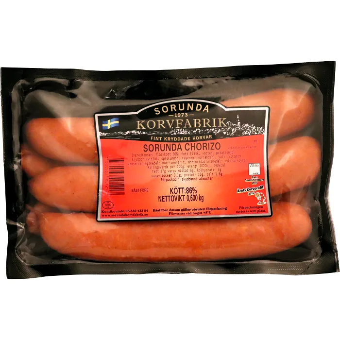 Chorizo 86% Kötthalt 600g Sorunda Korv
