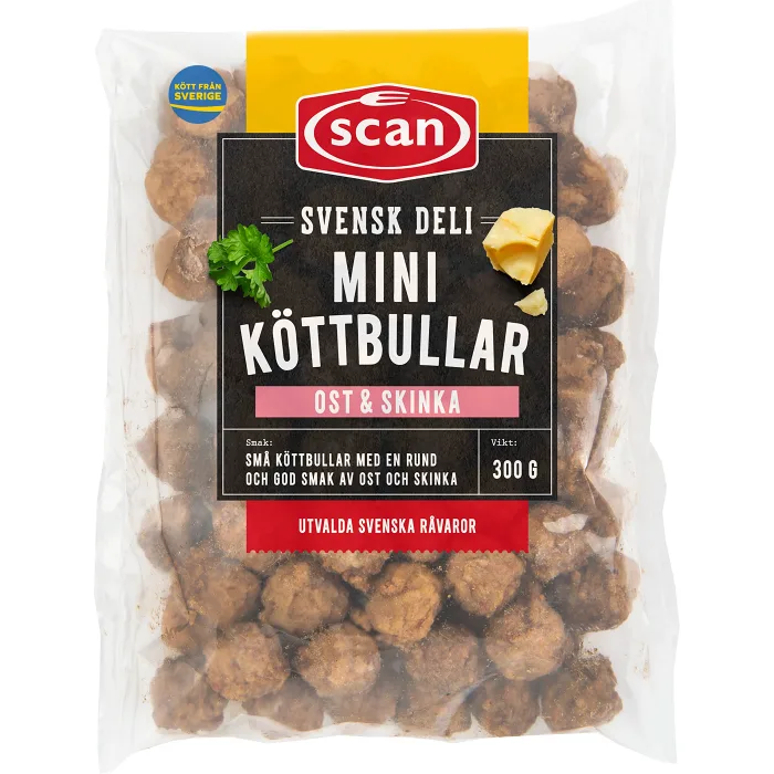 Köttbullar Mini Deli Ost & Skinka Stekta 300g Scan