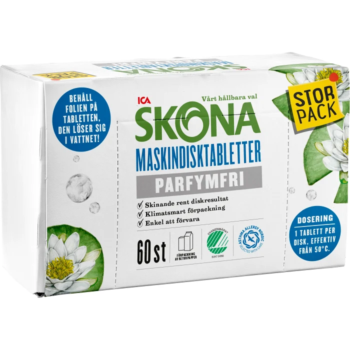 Maskindisktabletter Parfymfri 60-p ICA Skona