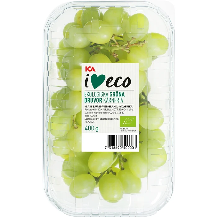 Druva Grön Ekologisk 400g Thompson Seedless Klass 1 ICA I love eco