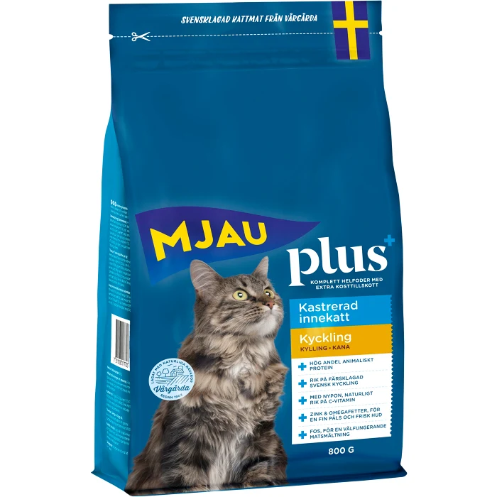 Torrfoder plus+ kastrerad innekatt Kyckling 800g Mjau