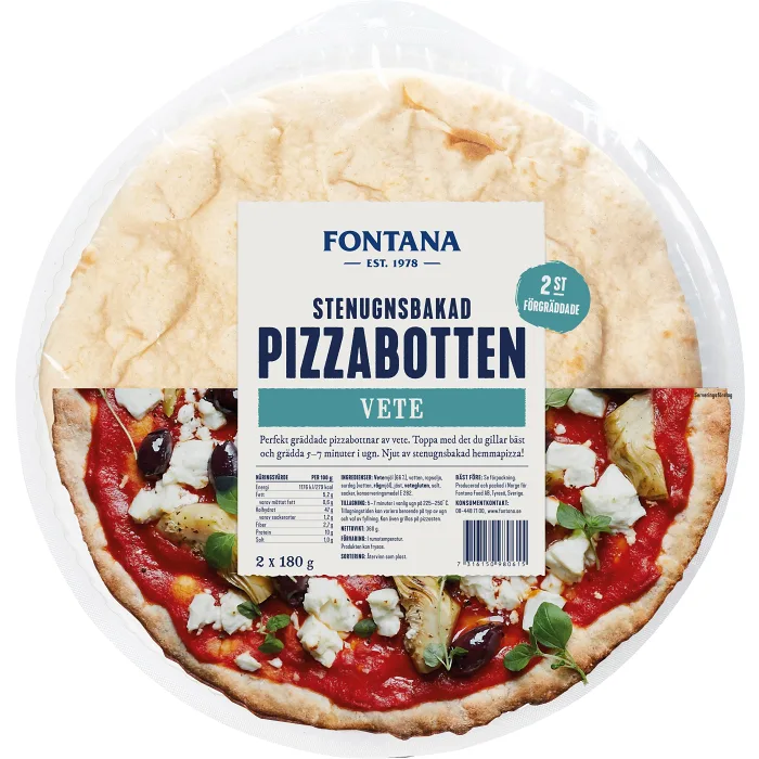 Pizzabotten Stenugnsbakad Vete 30cm 2-pack 360g Fontana