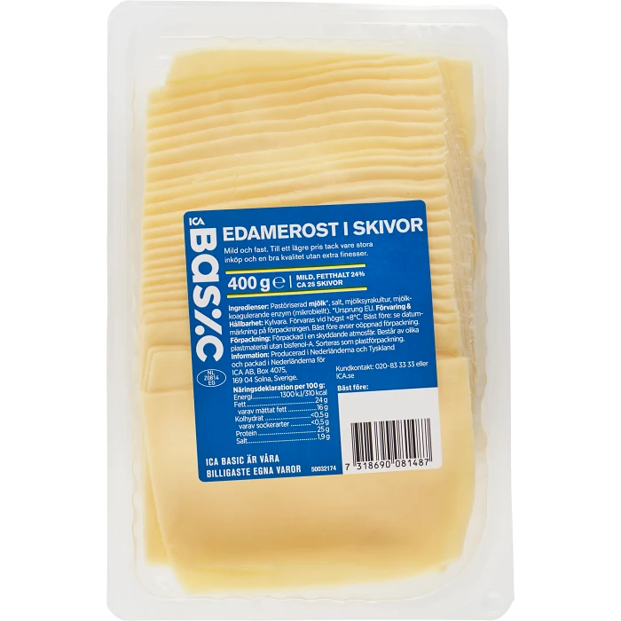 Edamerost skivad 24 % 400g ICA Basic