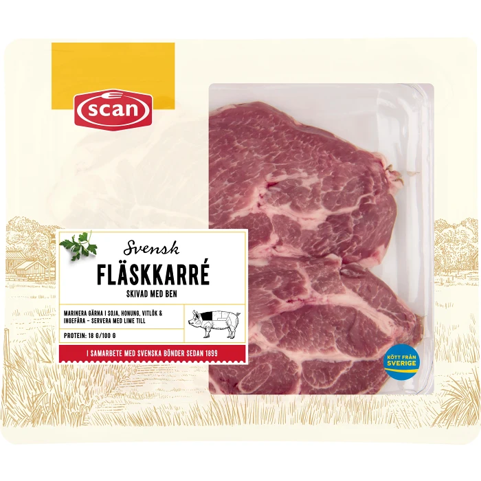 Fläskkarré Färsk Skivad med ben ca 500g Scan