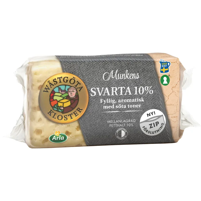 Munkens Svarta 10% ost ca 500g Wästgöta Kloster