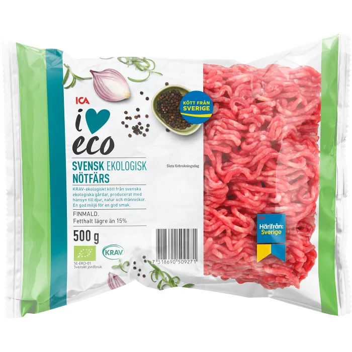 Nötfärs Färsk 15% 500g KRAV  ICA I love eco