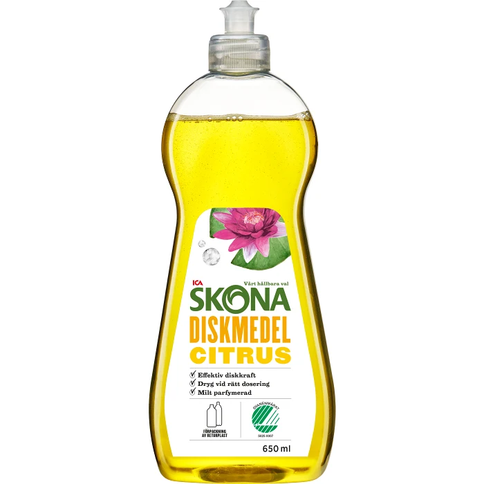 Diskmedel Citrus 650ml Miljömärkt ICA Skona
