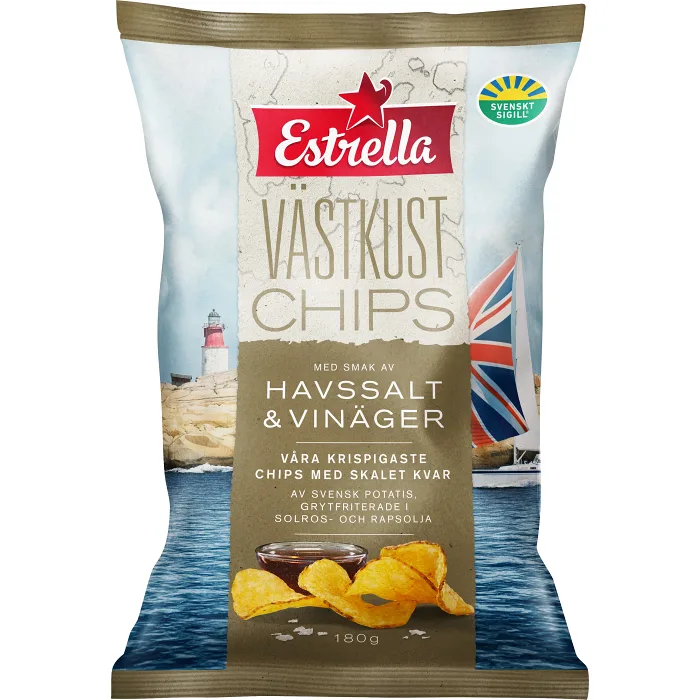 Västkustchips Havssalt & Vinäger 180g Estrella