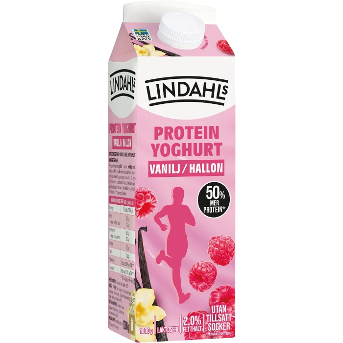 Proteinyoghurt Vanilj Hallon Laktosfri 2% 1000g Lindahls