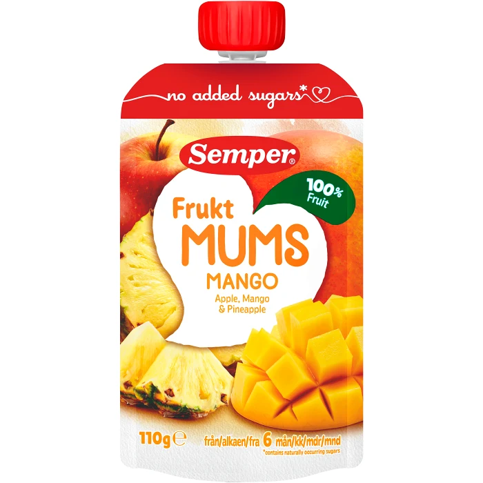 Fruktmums Äpple, mango & ananas 6m 110g Semper