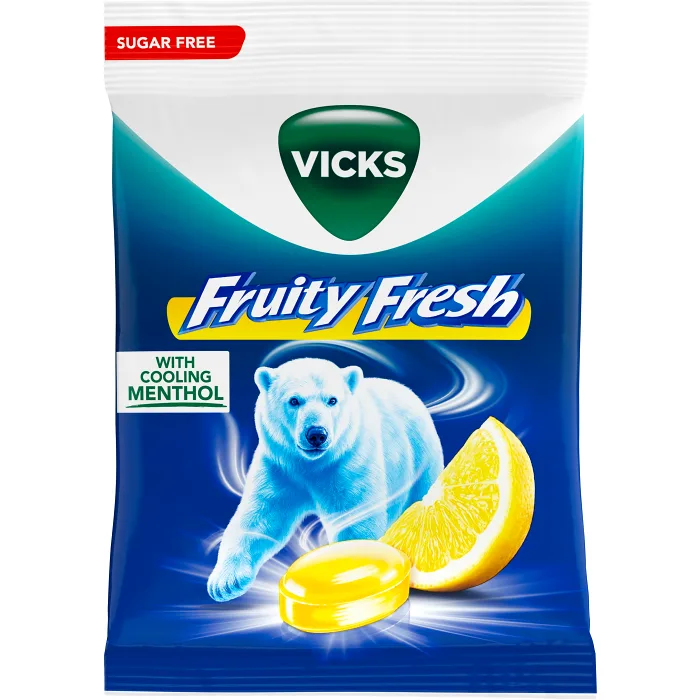 Halstablett Fruity Fresh Lemon & natural menthol sockerfri 72g Vicks
