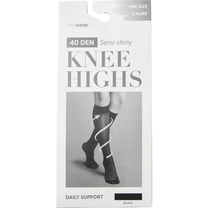 Knästrumpa 2p 40D Daily Support svart onesize mywear