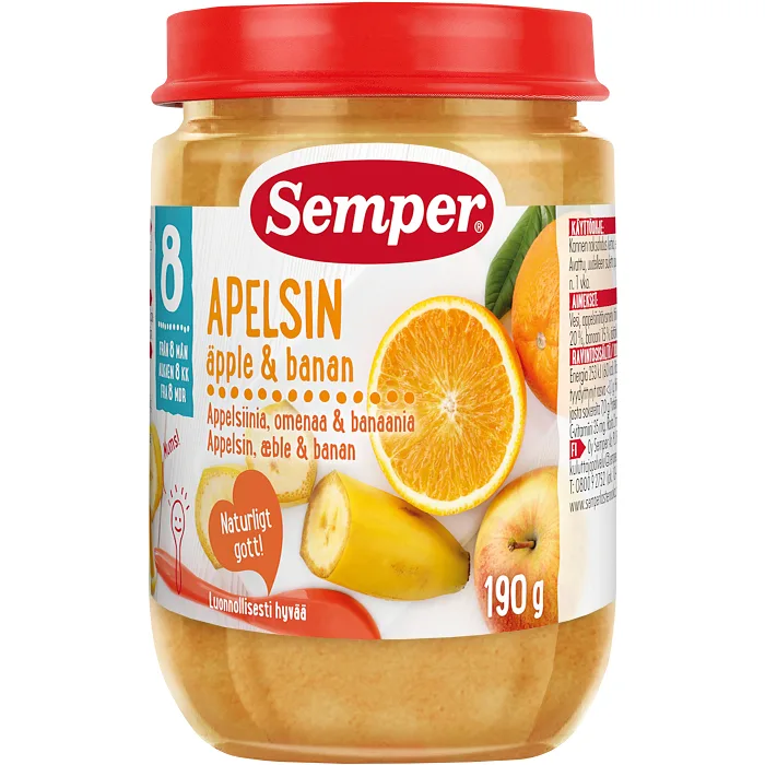 Apelsin äpple & banan Från 8m 190g Semper