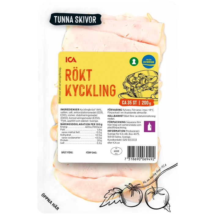 Kyckling Rökt Tunna Skivor 200g ICA