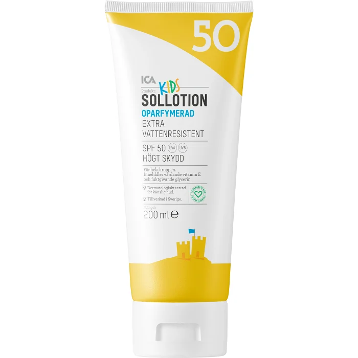 Sollotion Barn SPF50 Oparfymerad 200ml ICA Hjärtat