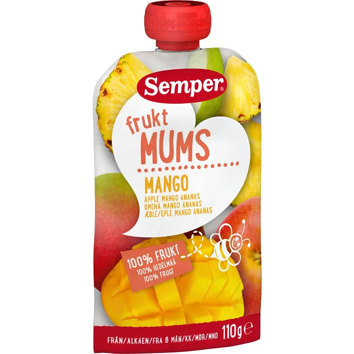 Fruktmums äpple, mango & ananas 6m 110g Semper
