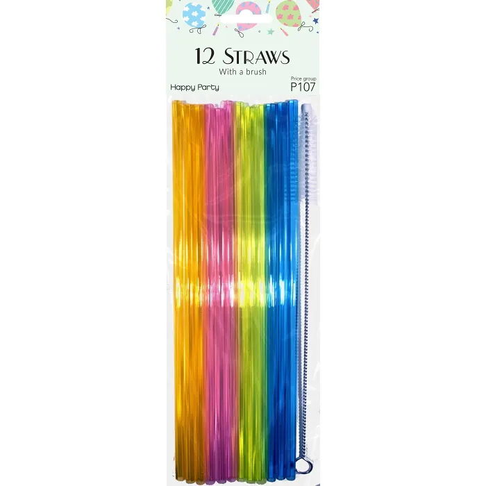 Sugrör med borste 12-p Happy Party