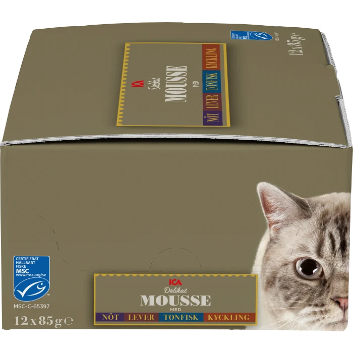 Kattmat Mousse Nöt/Lever/Tonfisk/Kyckling Multipack 12x85g ICA