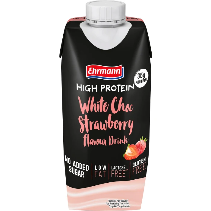 Proteindryck Vit Choklad Jordgubb 330 ml Ehrmann