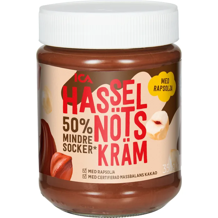 Hasselnötskräm 50% Mindre Socker 350g ICA