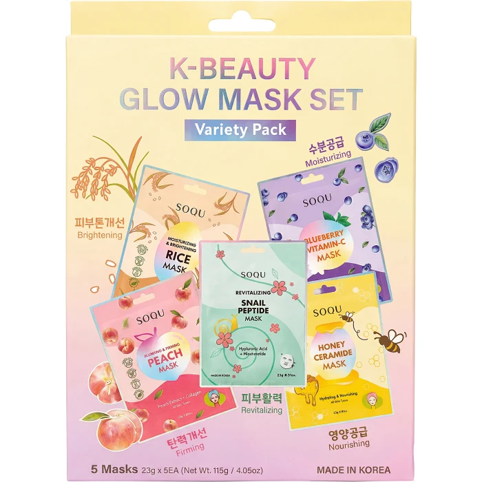 Presentförpackning Ansisktsmasker Glow Sheet Mask Set 5-p SOQU