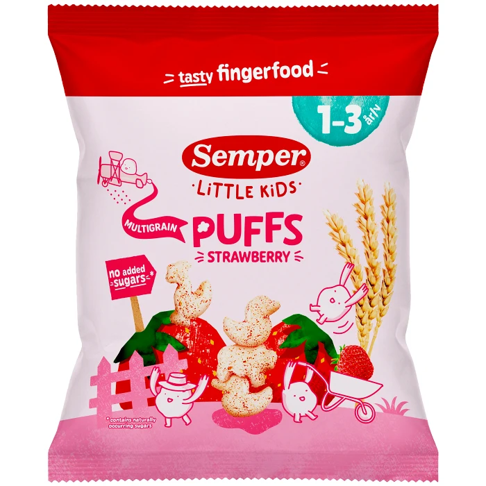 Multigrain puffs strawberry Eko 1år Semper