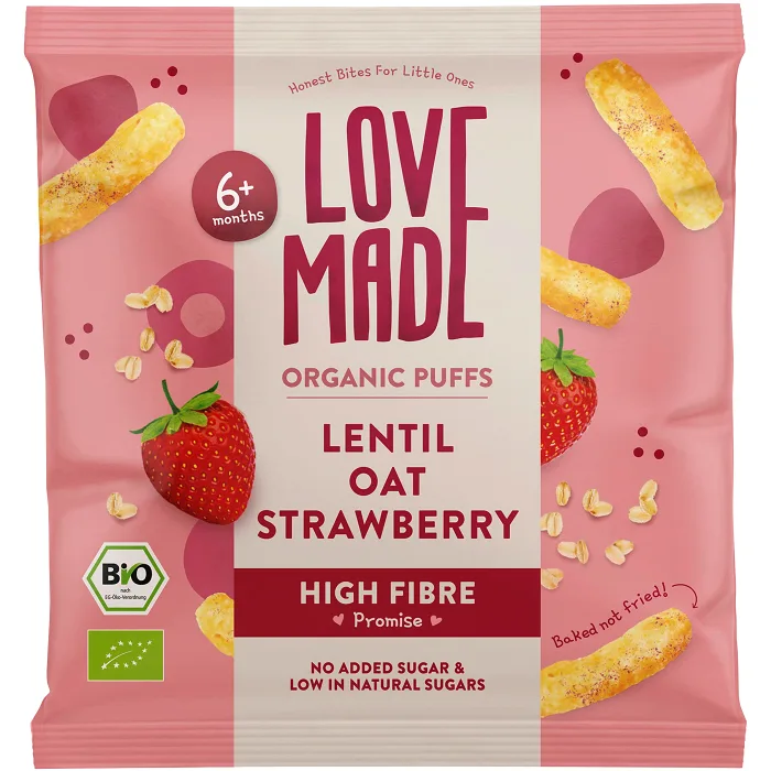 Linser, havre & jordgubbpuffar Eko 6m 20g Lovemade